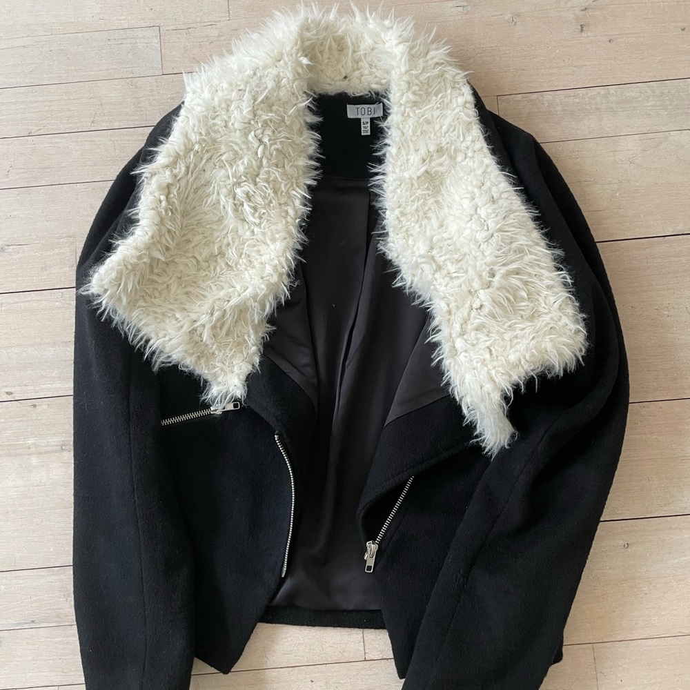 Black jacket with fur collar